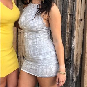 Elegant Gray and White Lace Dress